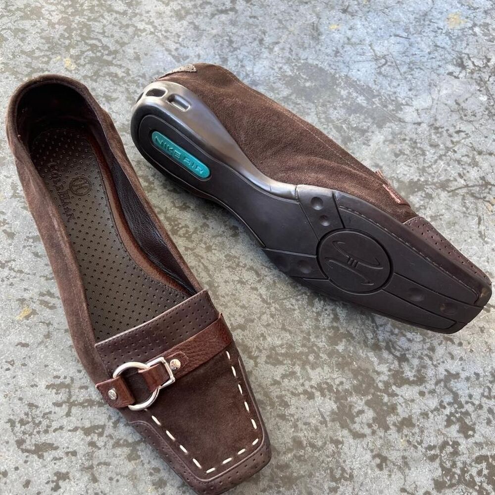 Cole Haan Nike Air Brown Suede Loafers Vintage Buckle Square Toe Flats Womens 7B